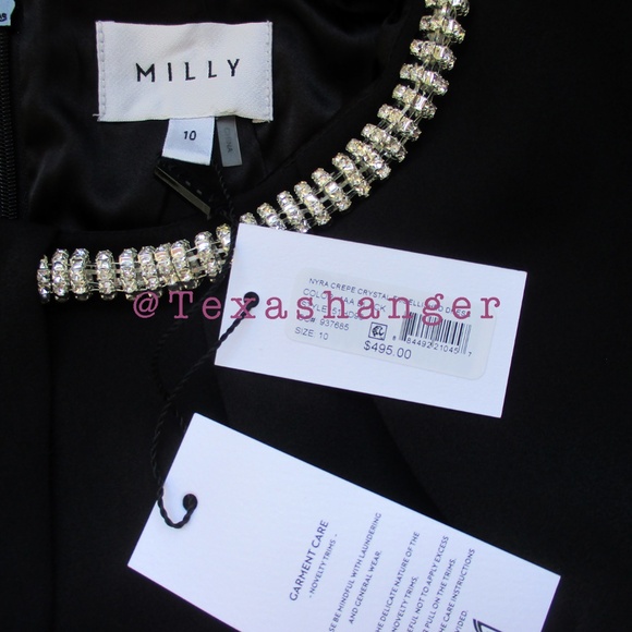 NWT Milly Nyra Crepe Crystal Embellished Dress Size 10 Black - Picture 13 of 13